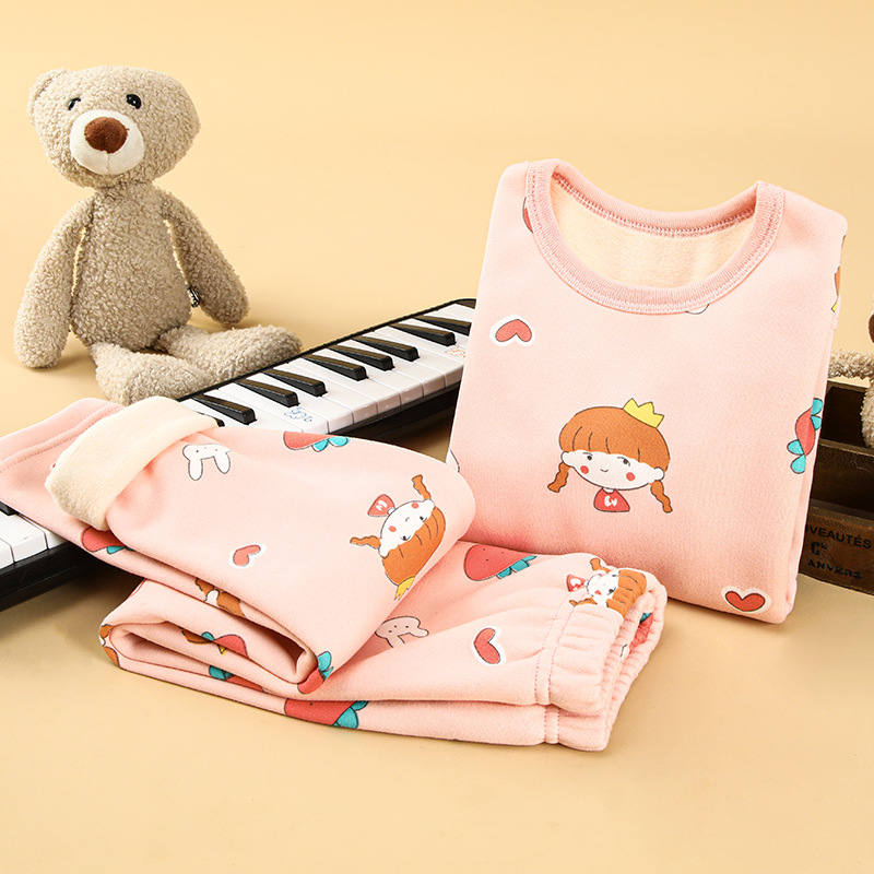 Picture of Children's thermal underwear suit fleece-lined thickened autumn and winter boys' thermal clothes suit girls' cotton sweater autumn clothes