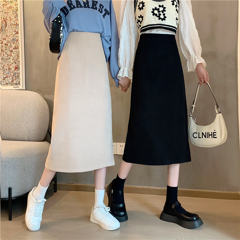 2023 New Autumn High Waist Straight brown Skirt Design Niche A- line Skirt Autumn and Winter Slim Belly Covering Skirt
