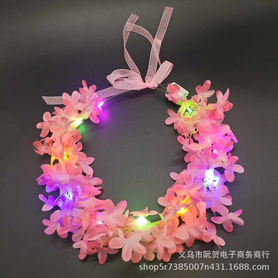 Picture of New luminous Garland Hawaiian headdress children adult stage performance green leaf flower piece headband stall night market