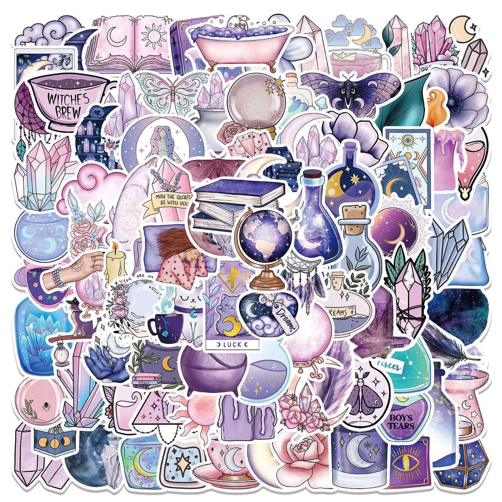 Picture of 100 pieces of purple magic moon graffiti stickers decorative luggage DIY waterproof stickers Amazon popular models can be approved