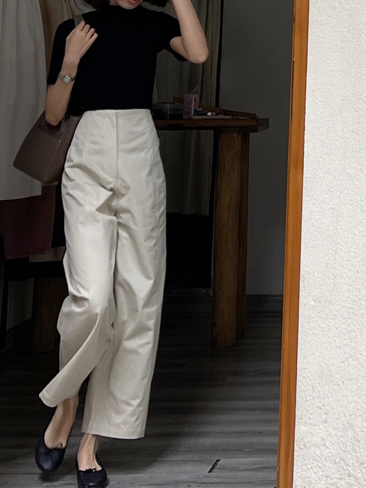 White high waist narrow straight wide-leg pants women's spring and autumn summer thin casual draping cropped trousers suit pants