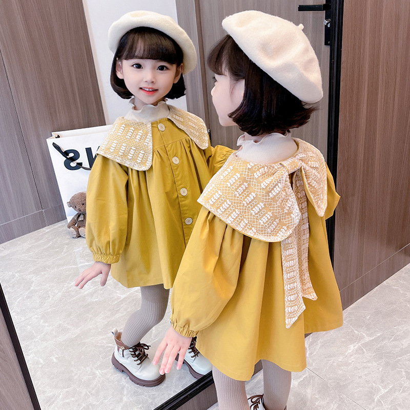 Autumn girls' Western style coat 2024 New Internet celebrity bow windbreaker Korean style girls' casual Princess lapel