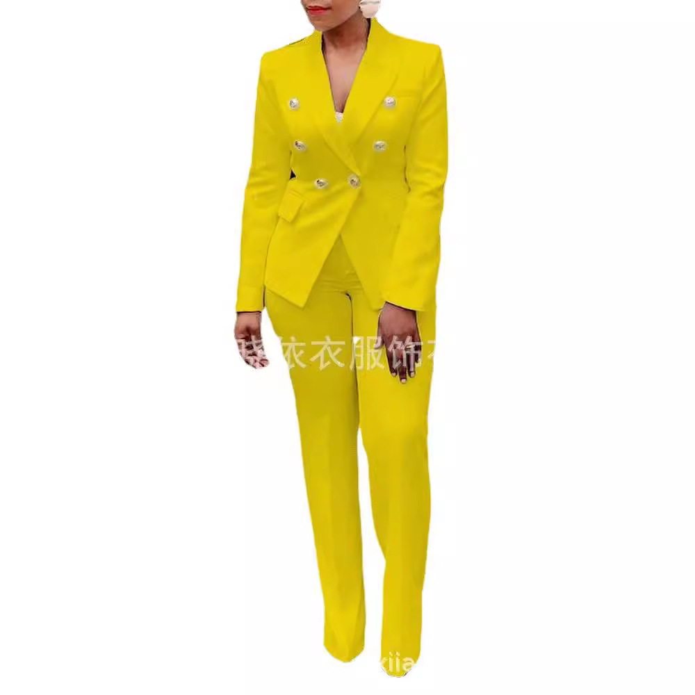 Picture of 2021 Amazon AliExpress new high waist solid color small suit long sleeve pants suit temperament commuter suit