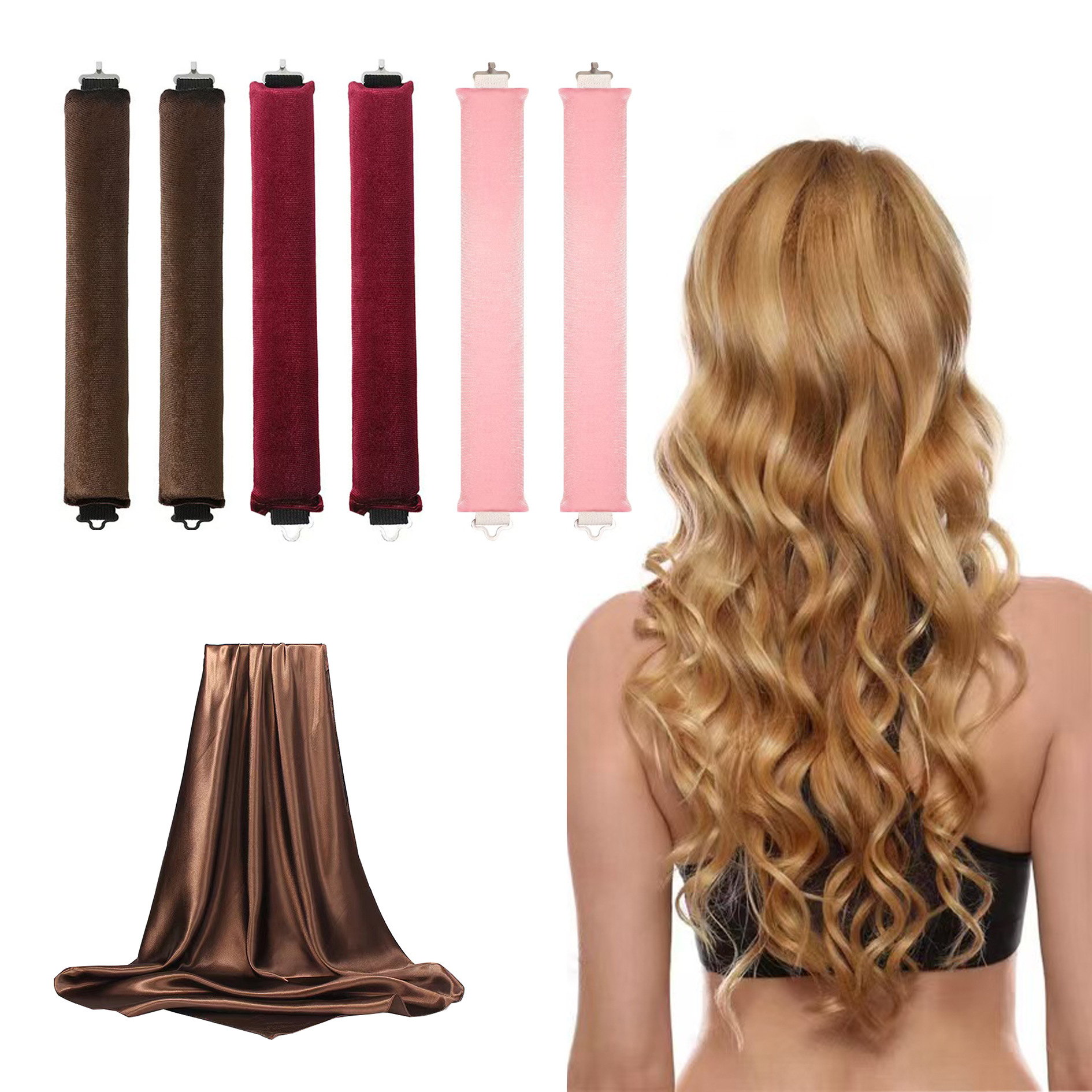 Cross-Border Korean Velvet Foam Bold 3cm Fishing Heat-Free Curling Iron Lazy Sleep Large Wave Curling Jewelry for Women