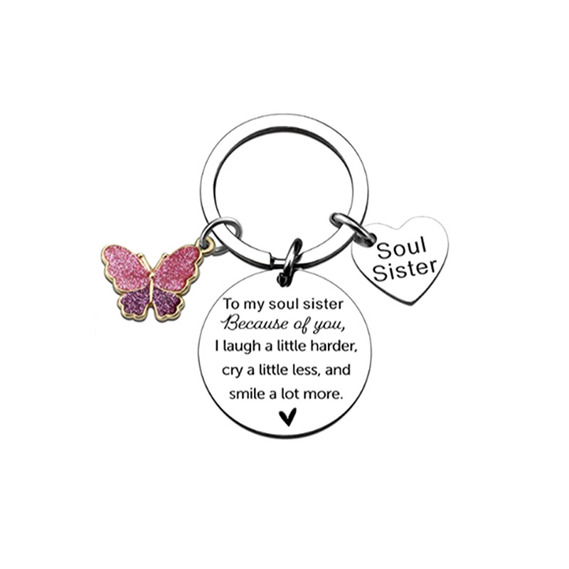 Butterfly keychain to my soul sister friendship stainless steel keychain girlfriends gift