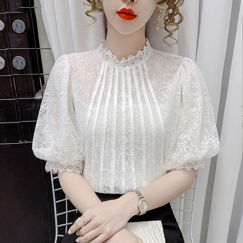 2025 White Half-Sleeved Top Summer Women's New Bubble Chiffon Shirt Short-Sleeved Thin T-Shirt Chic