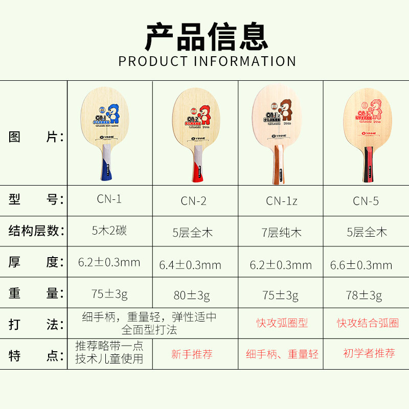 Picture of Galaxy CN1 table tennis racket bottom plate carbon CN2 pure wood children 5 children diy table tennis single racket
