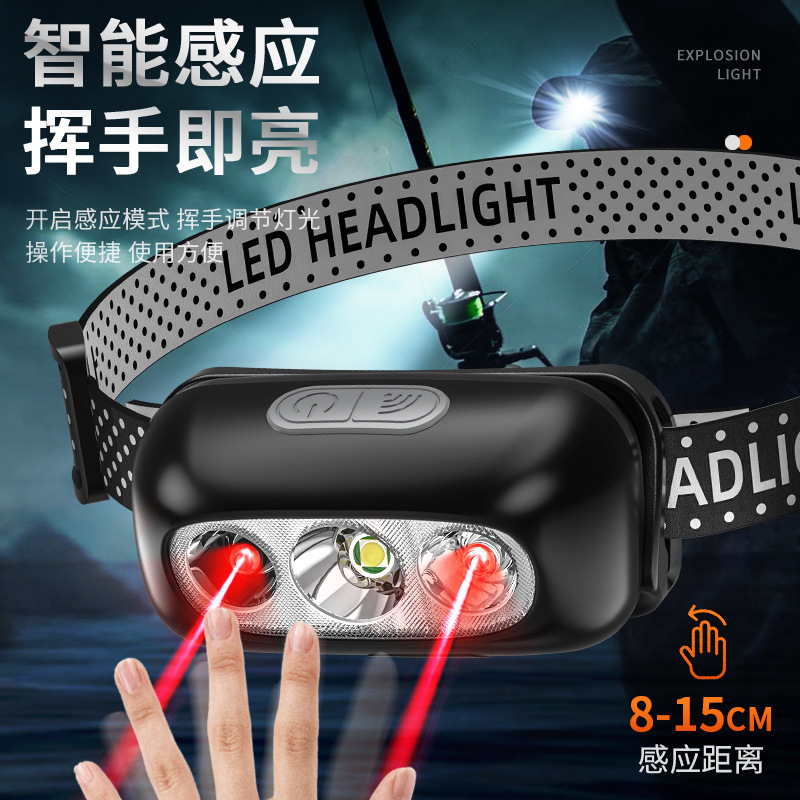 Intelligent Sensor USB Charging Sensor Headlight Led Night Fishing Portable Strong Light Night Running Small Headlight Outdoor Headlight