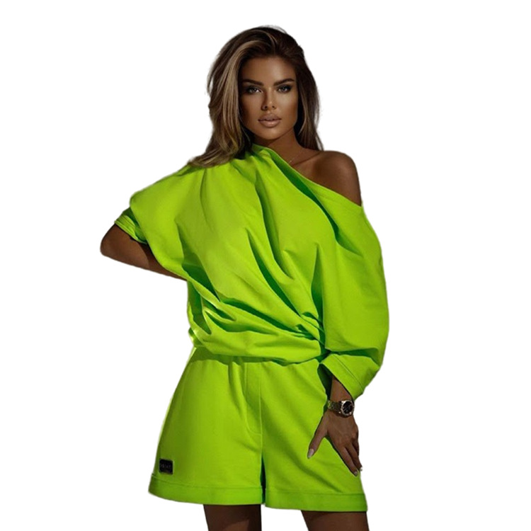 Picture of Amazon Foreign Trade Women's Fashion Sweatshirt Suit One-character Collar Shoulder Loose Two-piece 2022 New