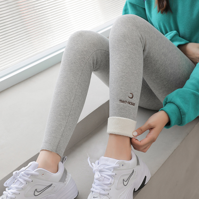 Picture of Autumn and Winter New Thickened fleece-lined Vertical Striped Threaded Leggings Women's High Waist Letter Lamb Velvet Warm Cotton Trousers Cross-border