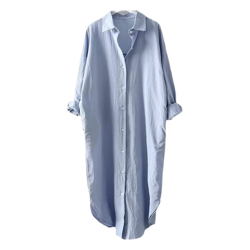 Picture of 25 Shirts for Women Spring & Fall Cotton and Linen Fashionable Korean Style Pure Color Versatile Tops Mid-Length Loose Shirts Long-Sleeved Large Size Tops