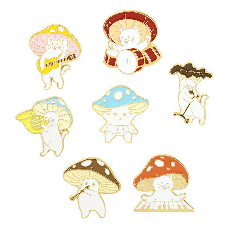 Picture of Cartoon cute 21 mushroom suit mushroom man and frog alloy brooch suit cute anti-light badge