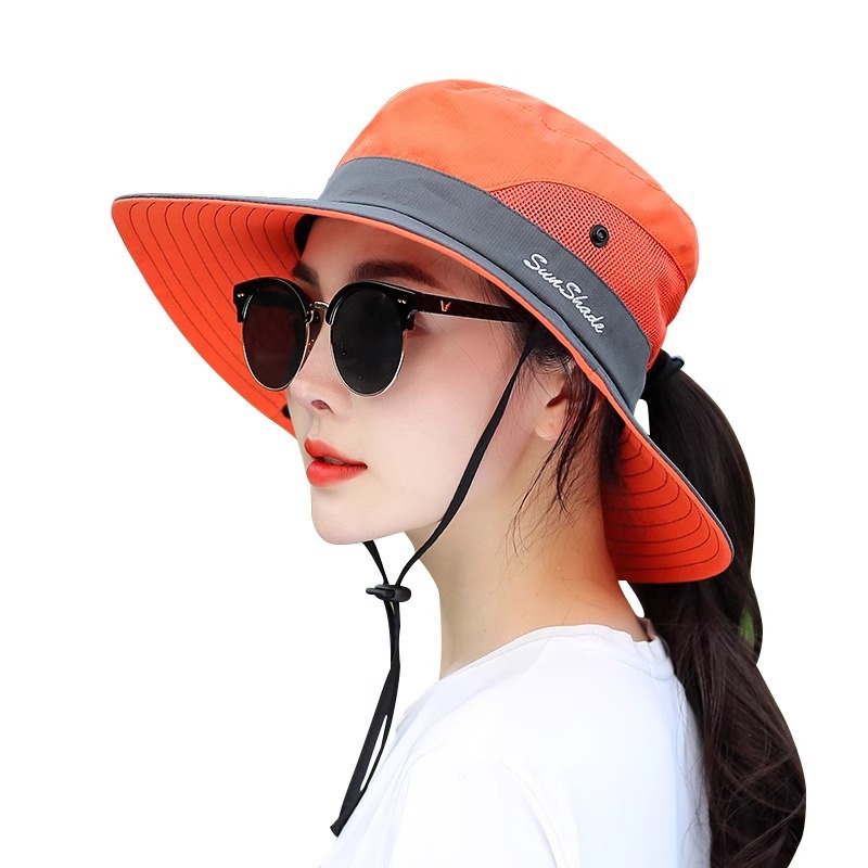 Picture of Cross-Border Summer Women's Outdoor Sun Hat Ponytail Hole Fisherman Hat Sun Protection Sun Hat Breathable Mountaineering Hat Parent-Child Style