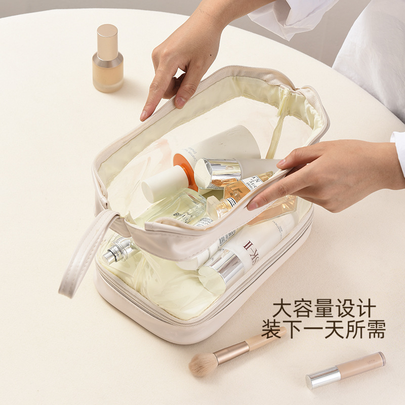 Picture of Internet celebrity cloud cosmetic bag double-layer Women's Travel portable portable travel ins cloud wash makeup storage bag