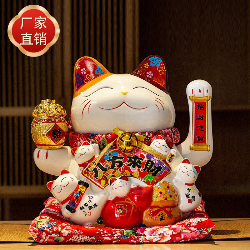 Picture of Factory wholesale electric ceramic waving cat ornaments opened big small size shop cashier home living room gift