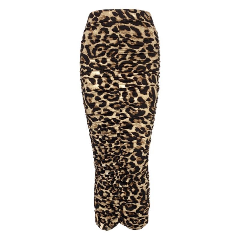 Picture of 2025 Spring and Summer New High-Waisted Leopard Print Skirt European and American Fashion Sexy Tight Pleated Slit Mid-Length Skirt