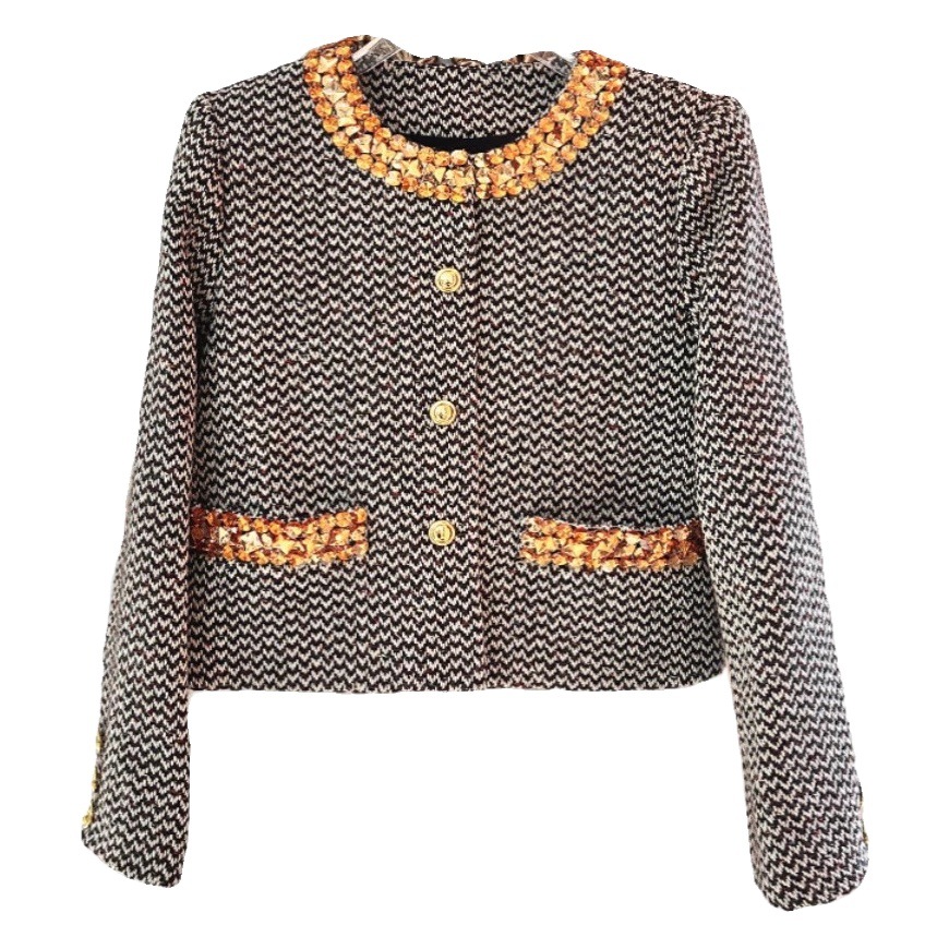 Chanel style tweed suit jacket miu Diamond-embedded round neck top + skirt fashion suit two-piece women's winter
