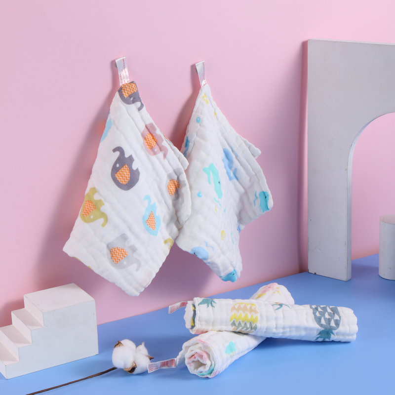 Six-layer cotton square towel high density cotton small towel baby face towel cartoon gauze saliva towel printed handkerchief