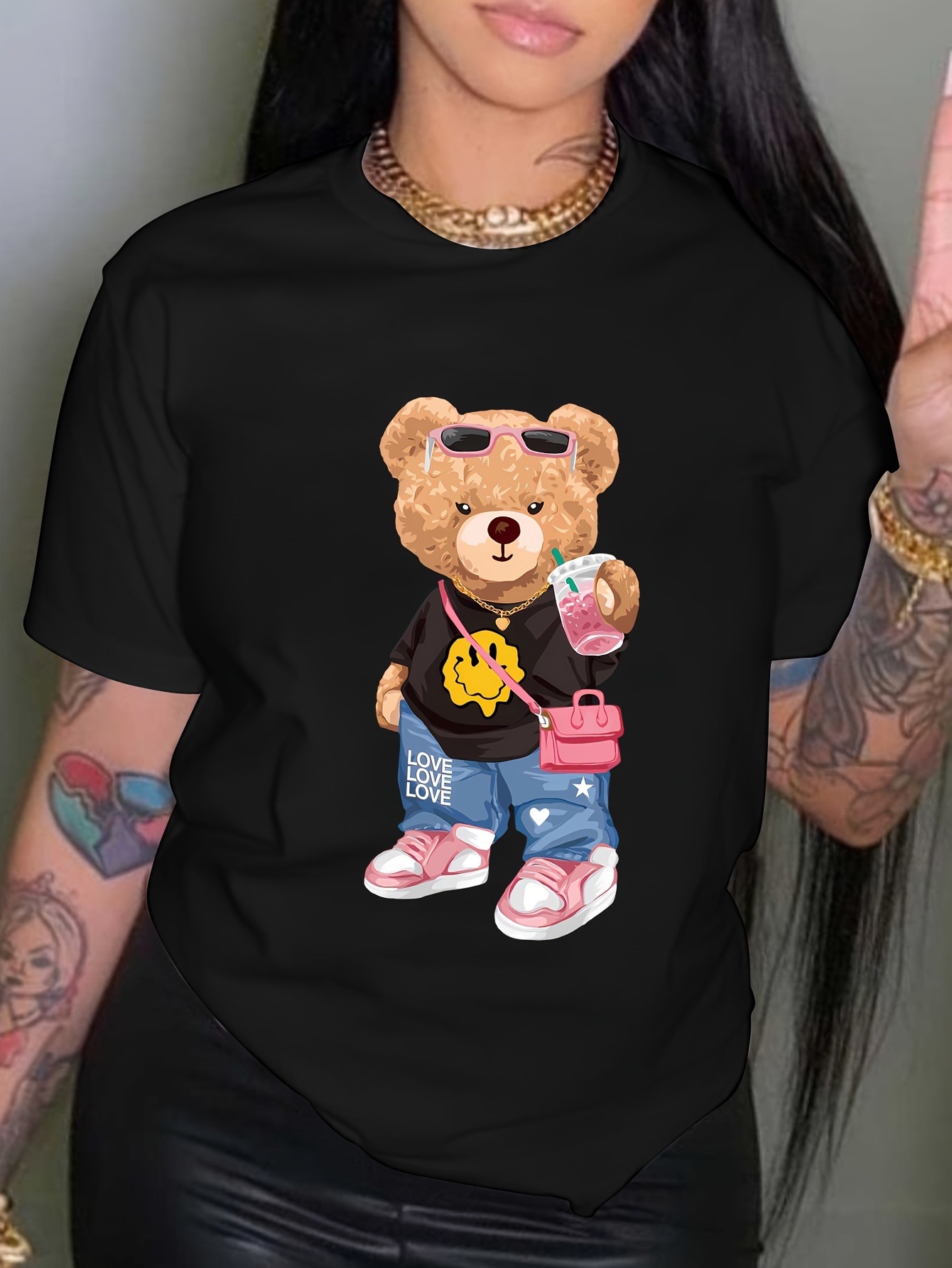 Amazon cross-border summer explosions cool bear printed t-shirt short sleeve round neck casual jacket manufacturers supply