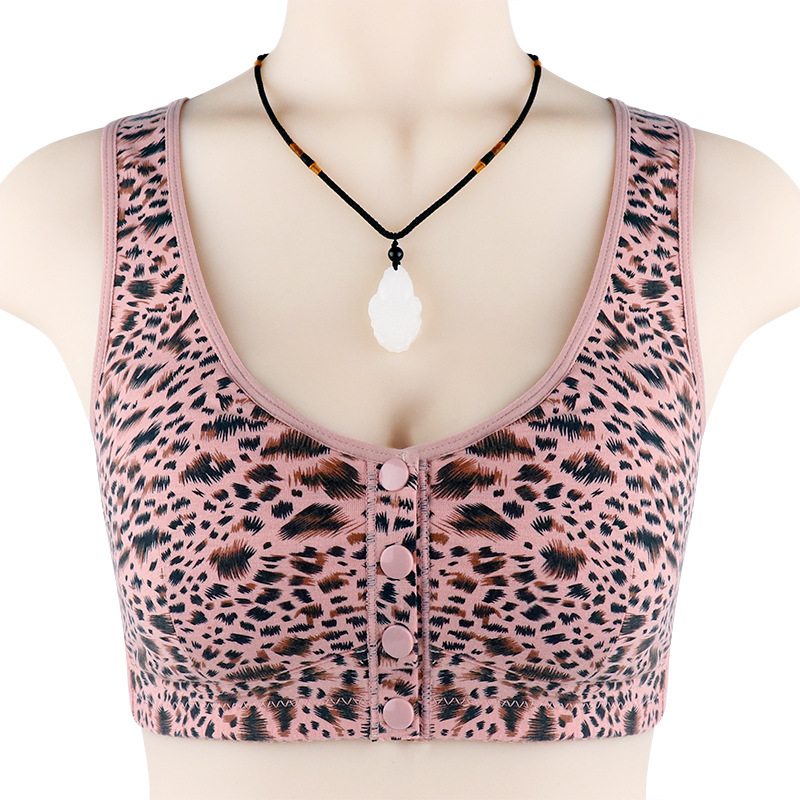 Front buckle leopard print large size thin steel ring gathered women's middle-aged and elderly bra beautiful back seamless lightweight underwear