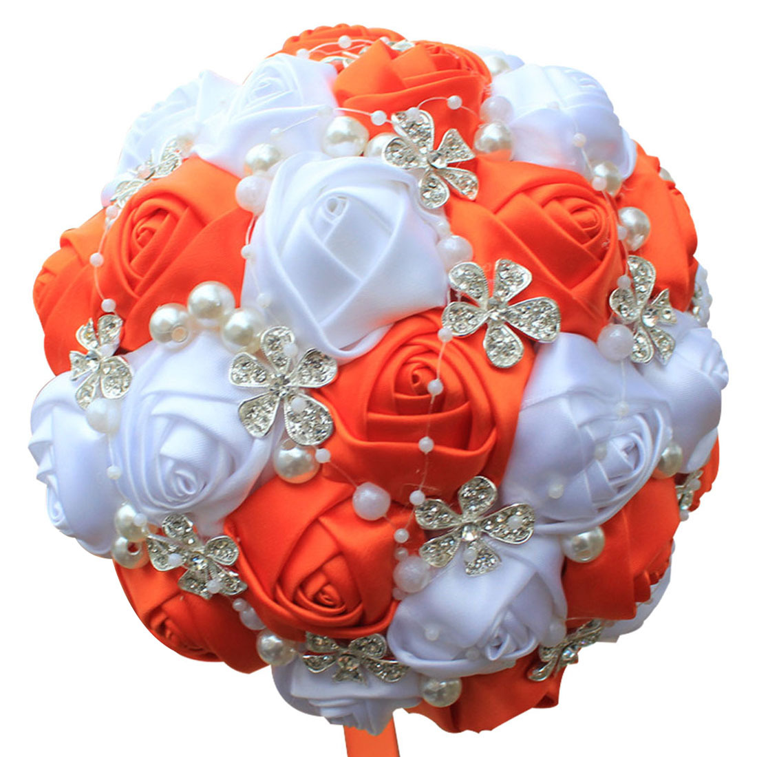 Picture of European and American Super Beautiful Ribbon Flower Wedding Supplies Bride's Hand-held Flower Five-flower Beaded Hand-held Flower Wedding Supplies Hand-held Flower