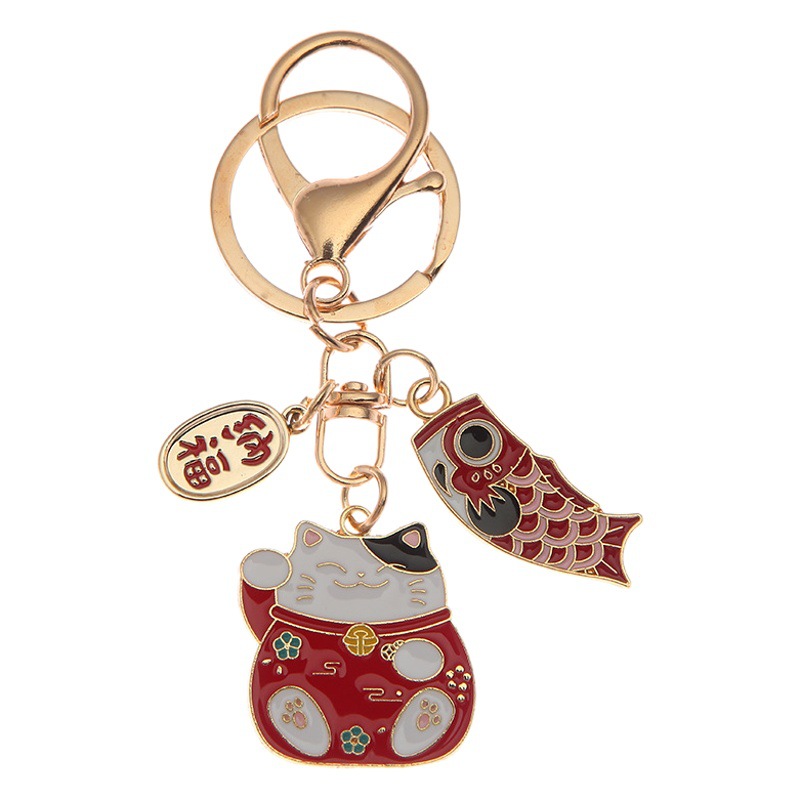 Japanese Style Lucky Cat Keychain Dripping Oil Alloy Lucky Koi Cat Keychain Creative Lucky Gift Bag Pendant