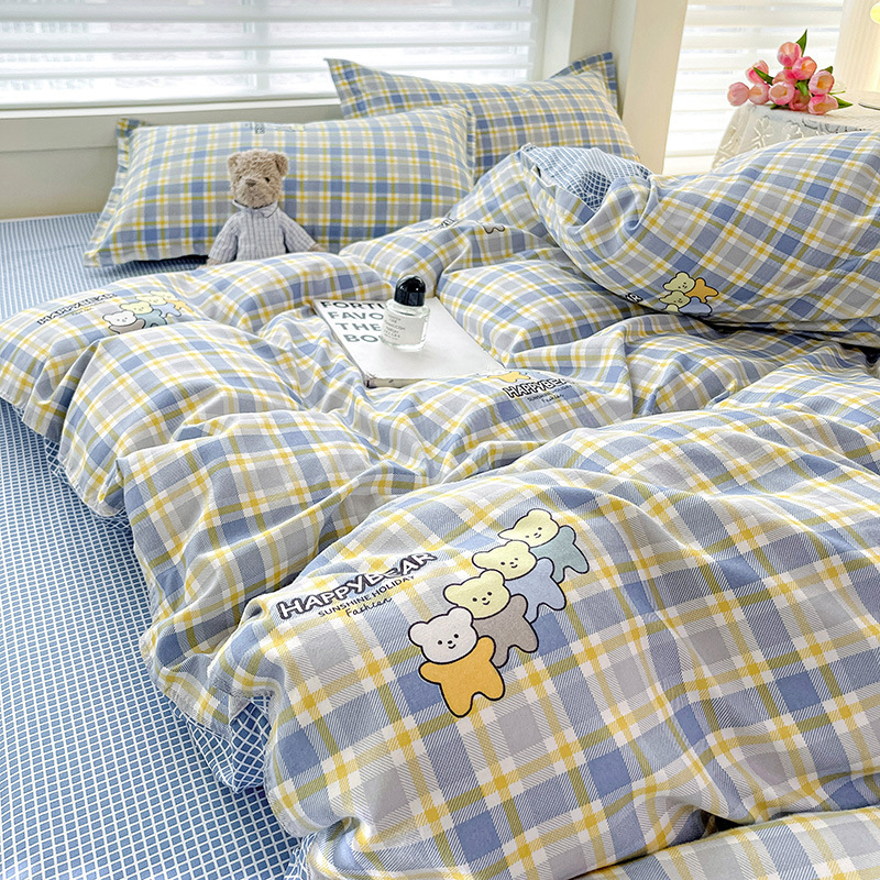 Picture of Class A Maternal and Infant Grade Four-Piece Set Small Fresh Thickened Sanding Quilt Cover Washed Cotton Bed Sheet Quilt Cover Dormitory Three-Piece Set ins