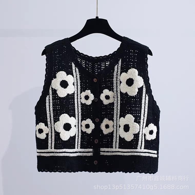 Picture of New Korean Style Knitted Vest Women's Vintage Embroidered Crochet Knitted Shirt Waistcoat Vest Sleeveless Jacket Spring and Summer