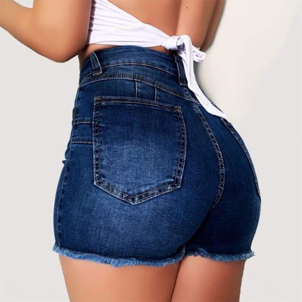 Picture of Amazon Aliexpress Independent Site Popular European and American Foreign Trade Elastic Slim Fit Ripped Tassel Denim Shorts for Women