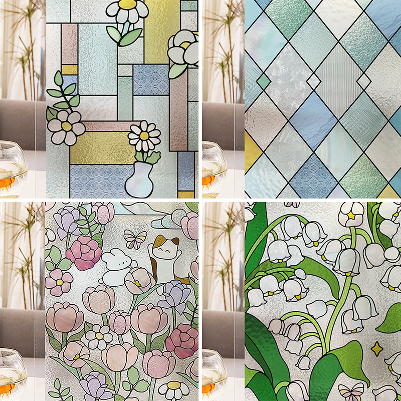 Tiffany Retro Art Glass Sticker Bathroom Anti-Light Transmission Opaque Anti-Peep Window Film Decoration