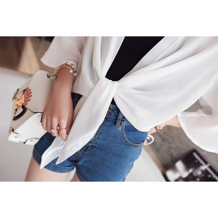 Picture of Wholesale 2025 New Korean Style Chiffon Sun Protection Clothing Fashionable Women's Black and White Shawl Jacket Beach Clothing One Piece Spread