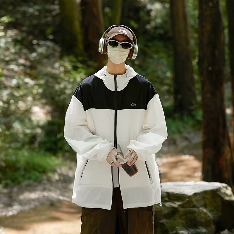 Mountain Style Rush Clothes Men's Hooded Single Layer Jacket Spring and Summer Trendy Brand Outdoor Mountaineering American Jacket Women's Waterproof and Windproof