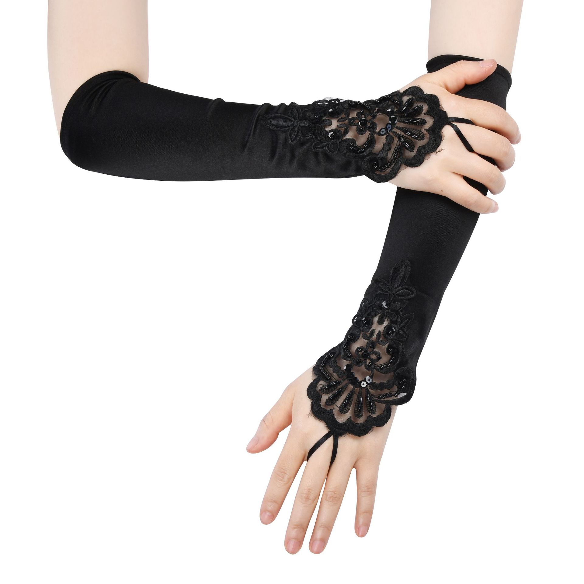 1920 Masquerade Ball Gloves Women Gatsby Black Red White Gloves Wedding Dress Headwear Collocation Gloves