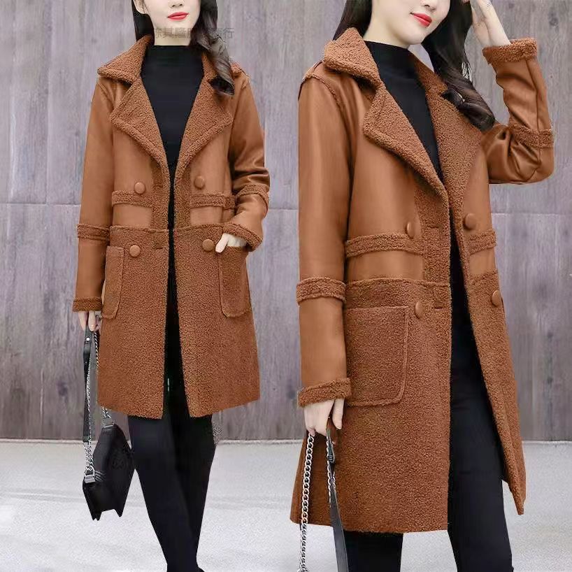 Cross-border New Arrival Coat Women's Lambskin Leather Coat Women's Casual Teddy Velvet Double-sided Wear Mid-length Coat