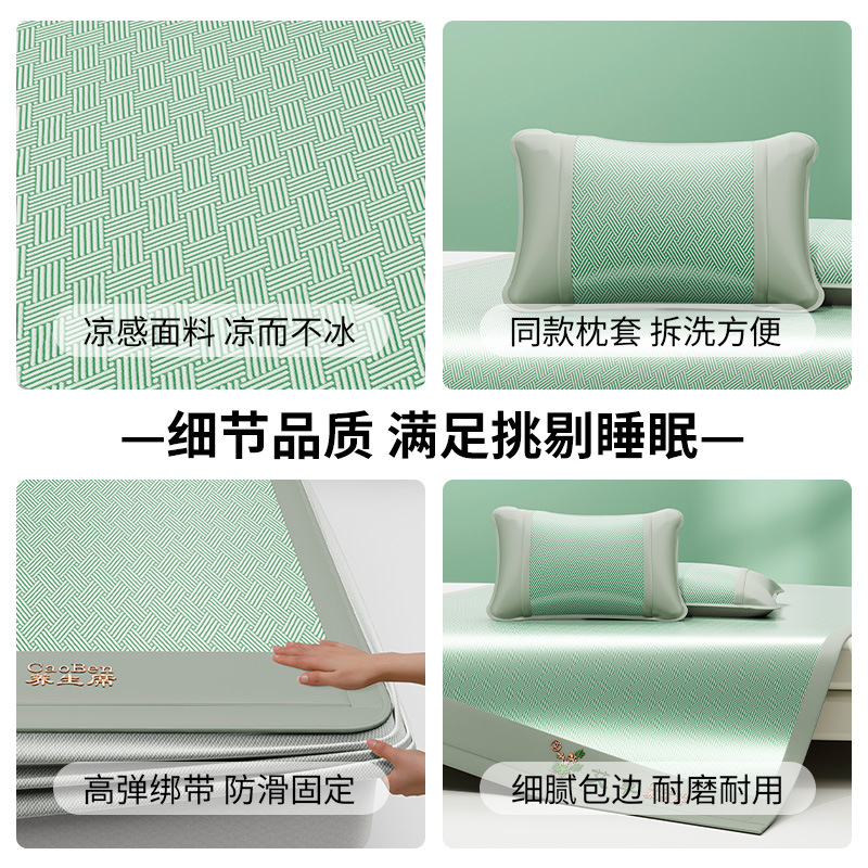 Picture of Mugwort Ice Silk Mat Household Foldable Mat Summer Air-Conditioned Soft Mat Three-Piece Set Student Dormitory Ice Silk Mat
