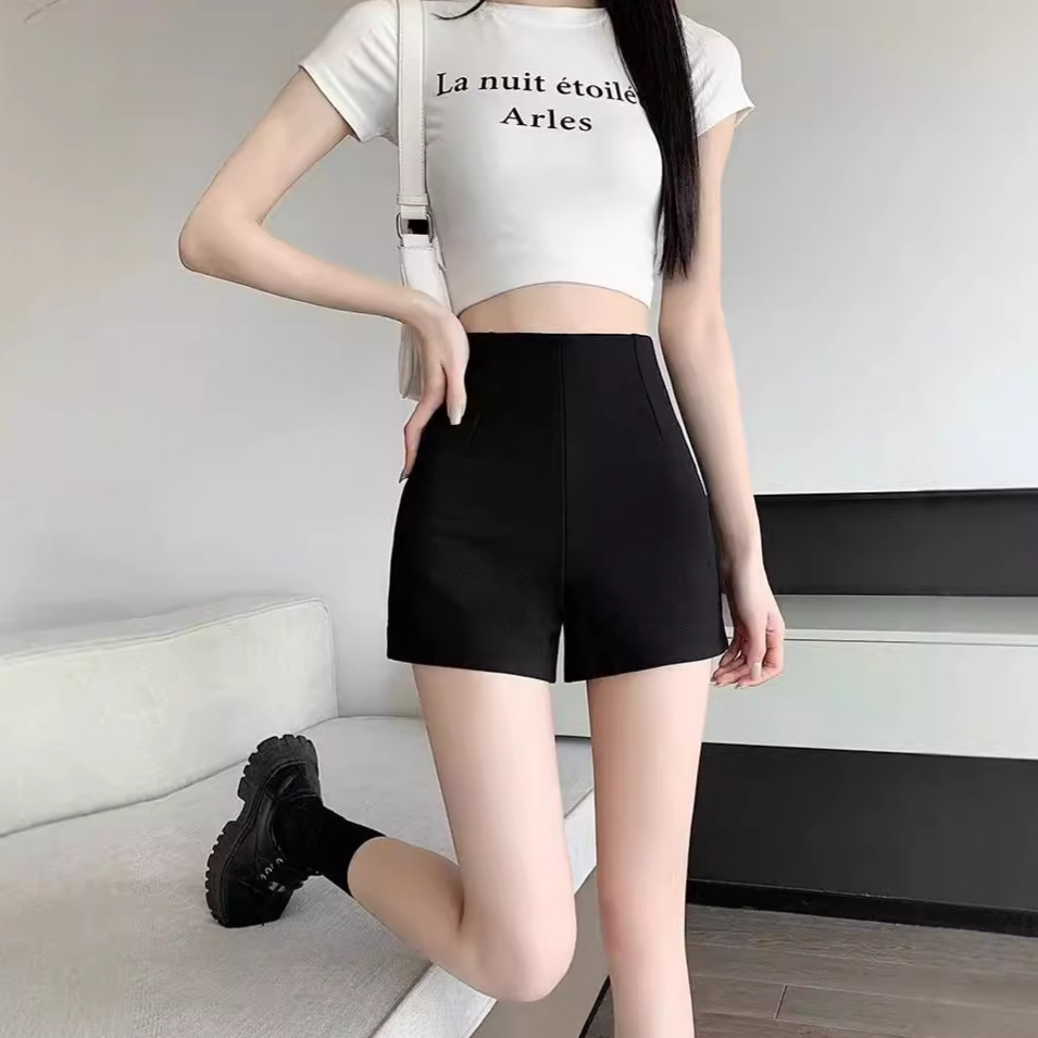 Black Super Shorts Women's 2024 New Summer Outer Wear High Waist Tight A- Word Slim Suit Hot Pants Hot Pants