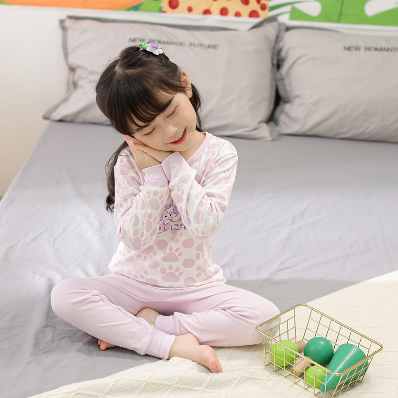 Picture of 2024 Autumn and Winter Children's Round Neck Pure Cotton Home Clothes Pajamas for Boys and Girls Cartoon Autumn Clothes and Autumn Pants Bottoming Underwear Set