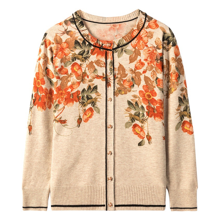 A generation of wool sweater fashion printed sweater coat mother sweater cardigan C2128