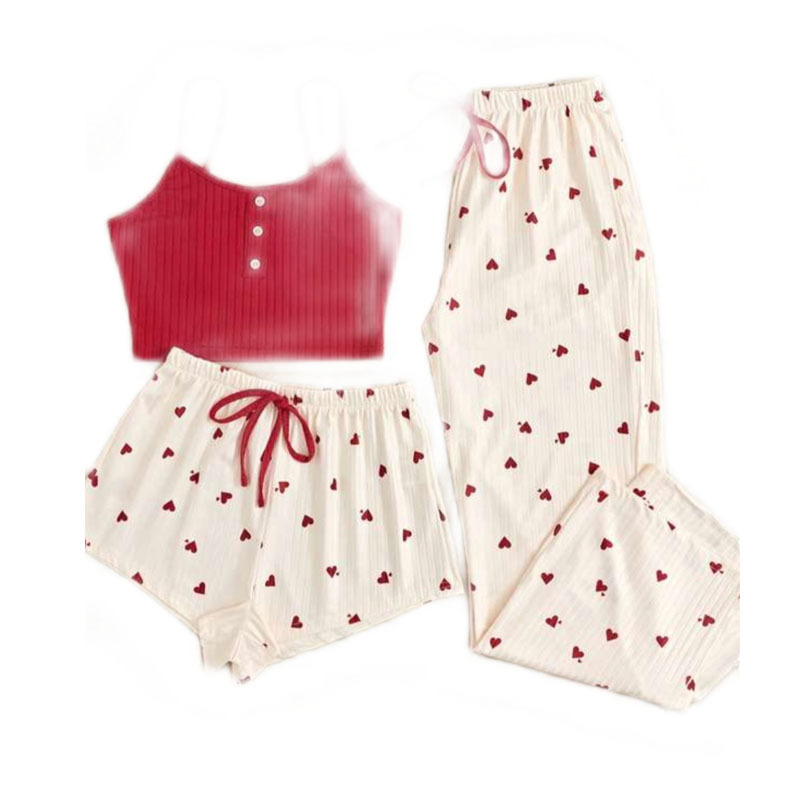 Picture of Pajamas for Women Summer New Style Sweet and Cute Girl Three-piece Suit High-end Suspender Shorts Pants Home Wear Trendy