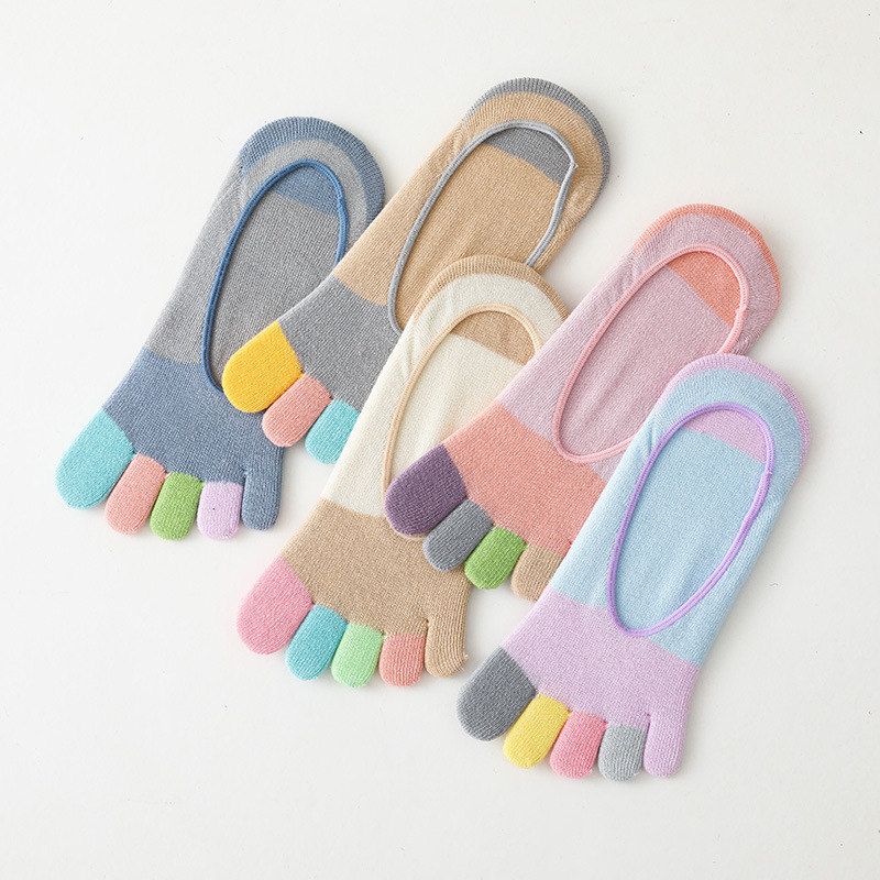 New Color Change Color Toe Women's Five-finger Socks Summer Full Combed Cotton Invisible Shallow Mouth Five-finger Socks