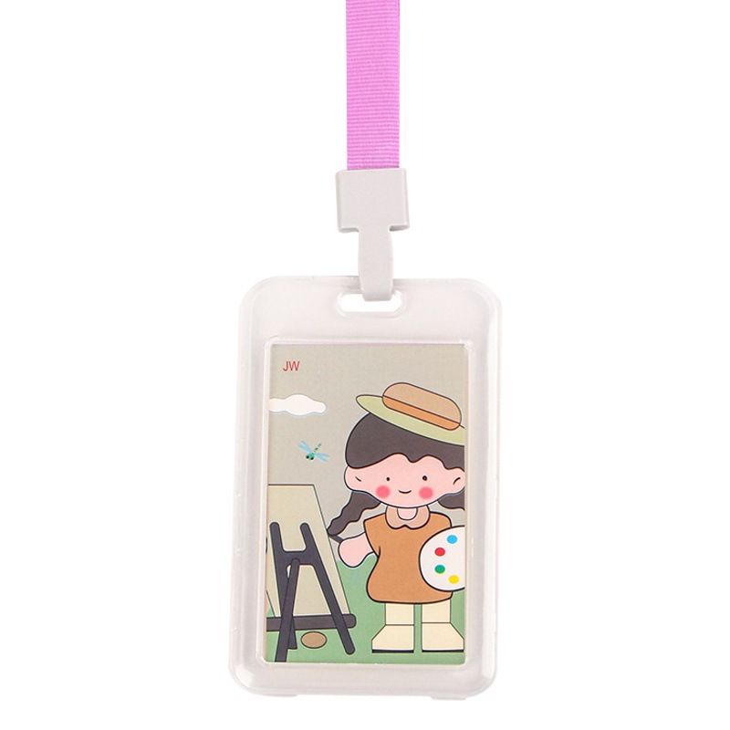 Creative transparent cartoon id card holder student with lanyard waterproof meal card employee work card bus card holder wholesale