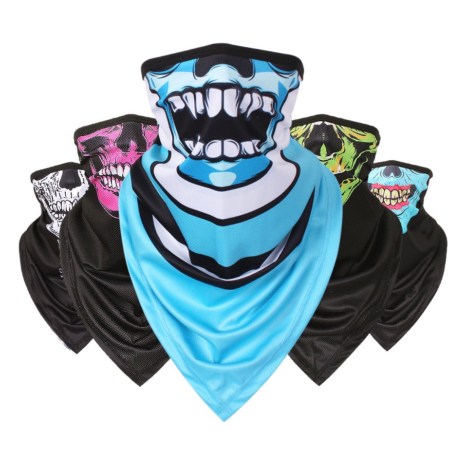 Ice Silk Pinhole Breathable Triangle Skull Mask Sunscreen Neck Set for Men and Women Outdoor Sports Riding Fishing Scarf