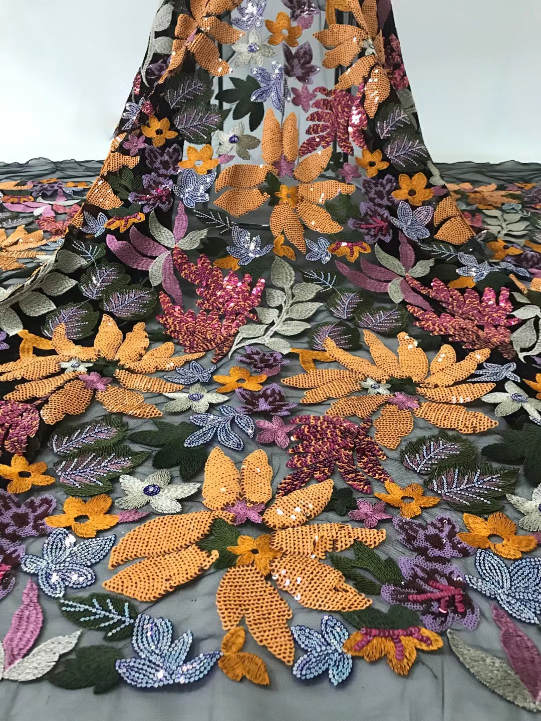 Sequins fabric classic large flower Sequins embroidered lace fabric African lace embroidered cloth JX1298