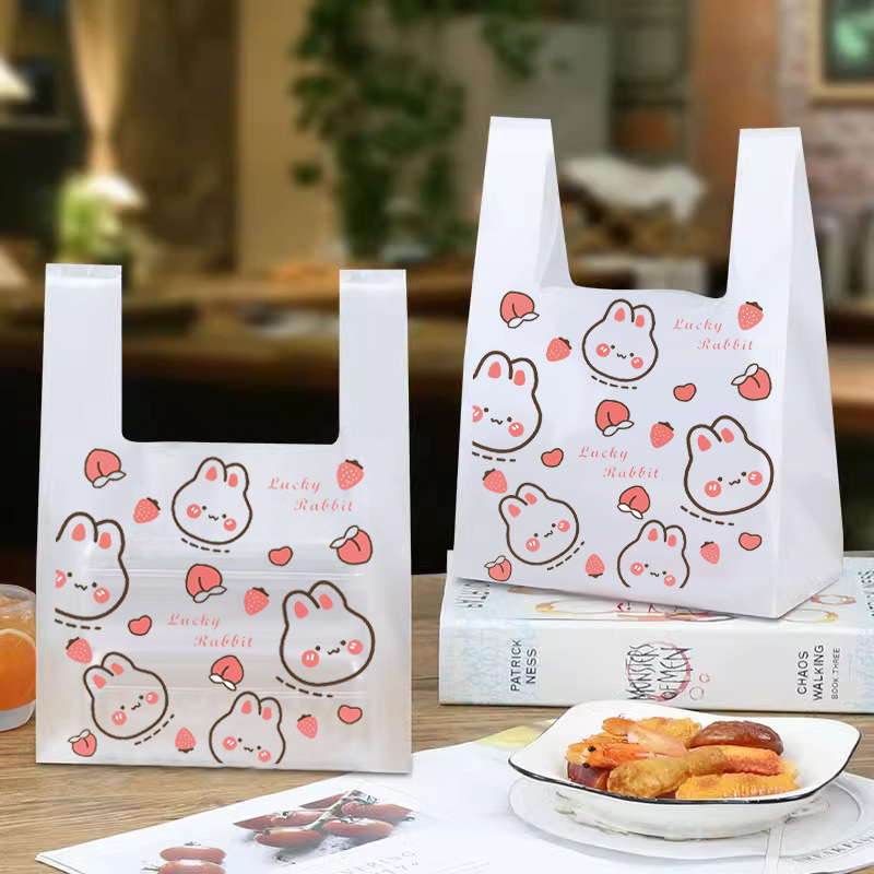 Peach Rabbit Plastic Bags Wholesale Supermarket Tote Vest Bags Thick Stationery Convenience Store Takeout Packaging Bags Wholesale Price
