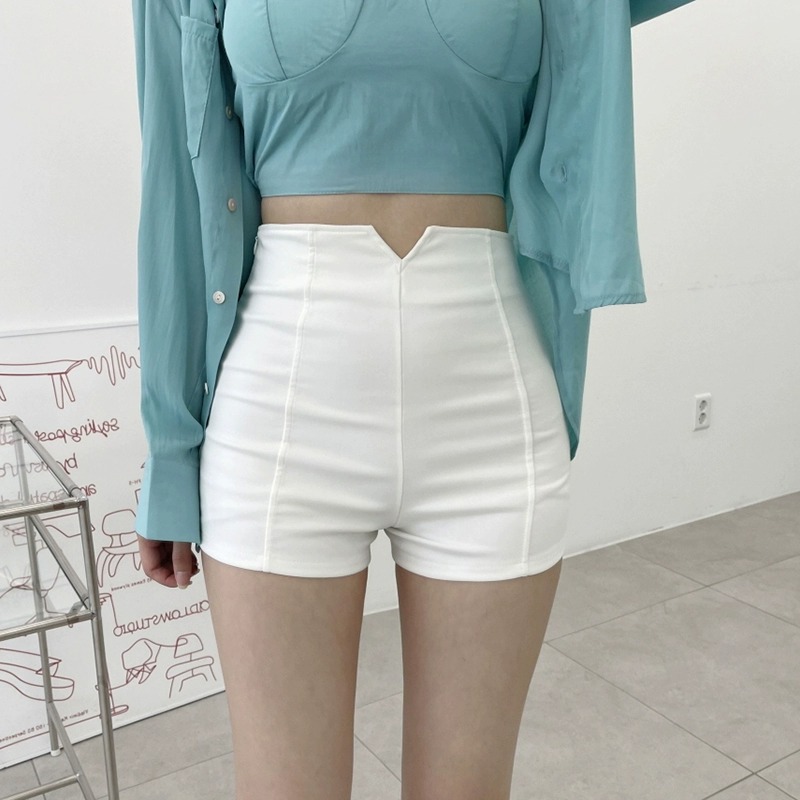 White shorts women's summer wear new three-point high waist tight Sexy Hot girl hip stretch all-match casual hot pants