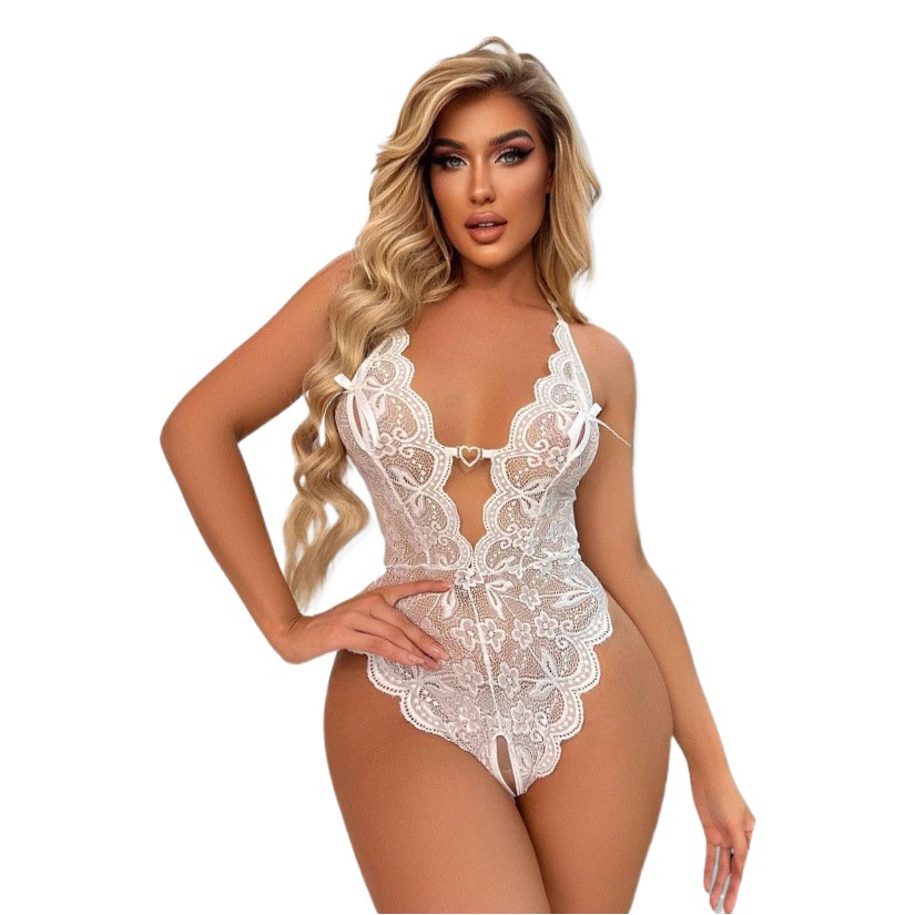 European and American Foreign Trade Large Size Sexy Lingerie New Lace See-Through No-Take-Off Crotch One-Piece Sexy Pajamas Manufacturer Wholesale