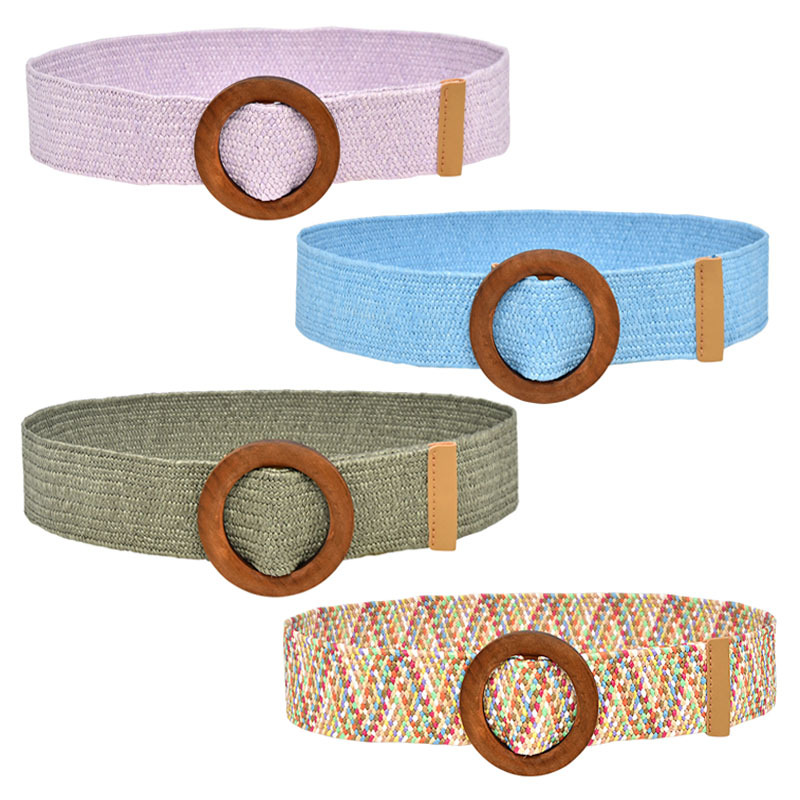 Cross-Border Girdle Women's Decorative 5cm Wooden Buckle Wide Casual Versatile Korean Style Student Belt Pp Straw Woven Elastic Belt