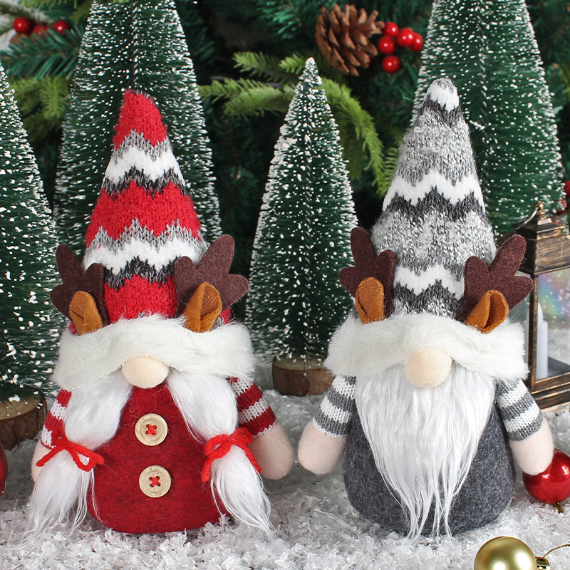 New Christmas Antler Doll Gray Red High Hat Faceless Doll Forest Rudolph Doll Christmas Gift