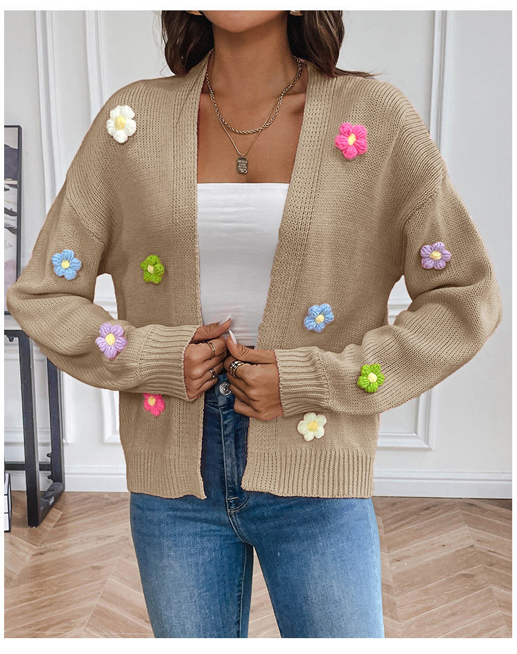 Picture of Foreign trade cross-border new hand hook flower sweet knitted cardigan sweater coat women's lazy casual loose sweater