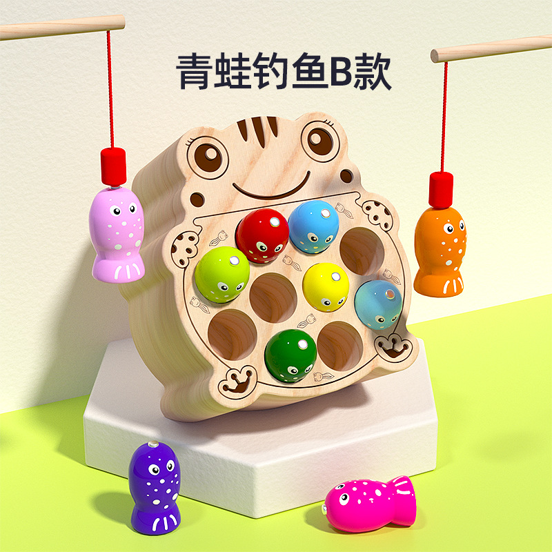 Picture of cpc children's educational toys magnetic kitten fishing games concentration training wooden fishing magnetic toys